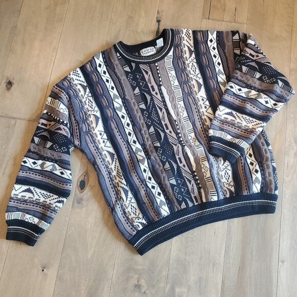 Cotton Traders Other - Cotton Traders Sweater Coogi Style Cosby 3D Knit Textured Chunky Brown Mens XL